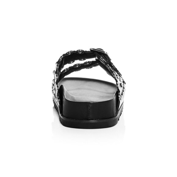 Ash Universe Slide Sandal Black Leather Studded Crystals Birks Flats Edgy Gothic - Picture 4 of 17